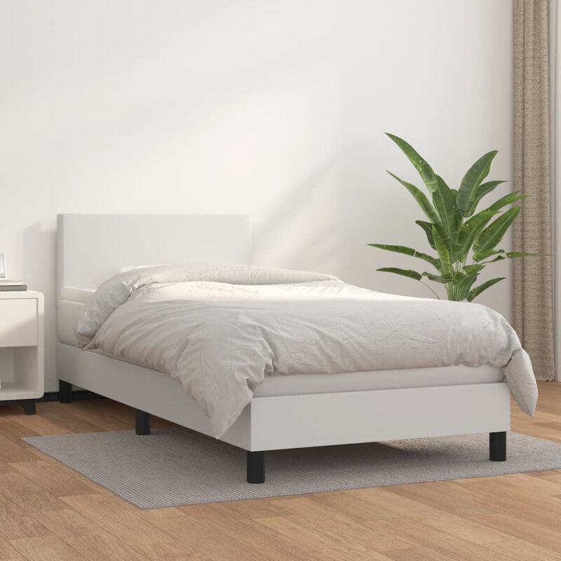 Jinlefu - Letto singolo, Giroletto a Molle con Materasso, Letto adulto Bianco 90x200 cm in Similpelle vidaXL