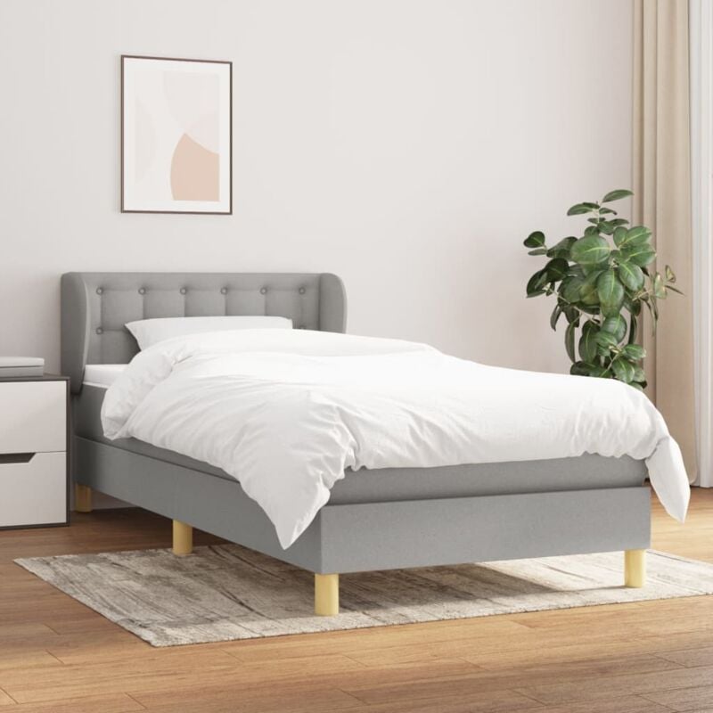 Letto adulto, Giroletto a Molle con Materasso, Letto singolo Grigio Chiaro 90x190 cm Tessuto vidaXL