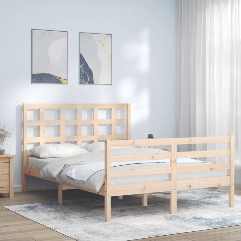 Letto adulto, Giroletto con Testiera, Letto matrimonial 140x200 cm in Legno Massello vidaXL