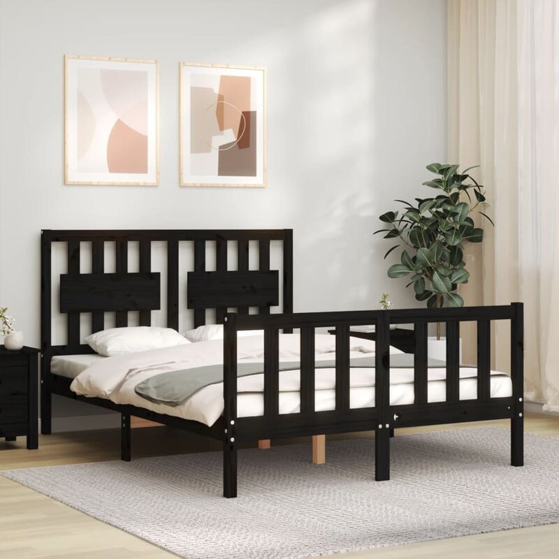 Letto adulto, Giroletto con Testiera, Letto matrimonial Nero 120x200 cm in Legno Massello vidaXL