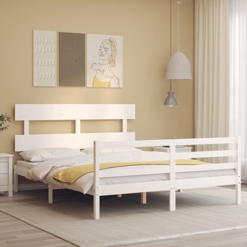 Jinlefu - vidaXL Giroletto con Testiera Bianco 160x200 cm Legno Massello