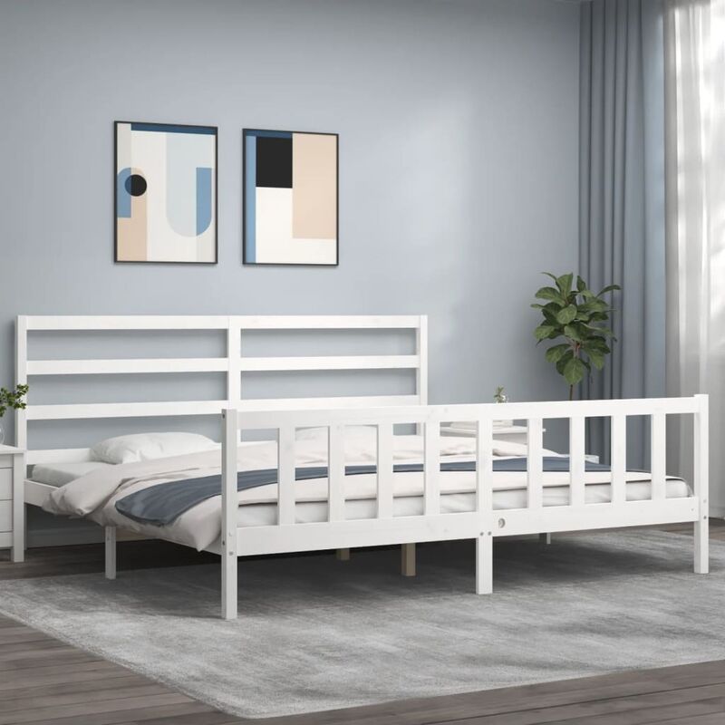 Jinlefu - Letto adulto, Giroletto con Testiera, Letto matrimonial Bianco 180x200 cm in Legno Massello vidaXL