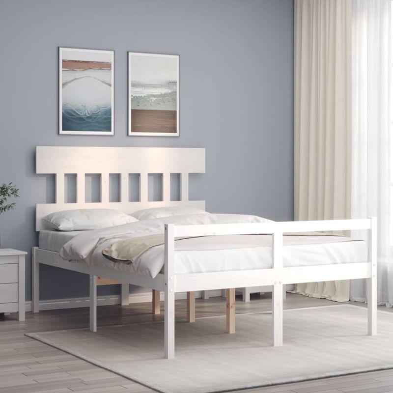 Jinlefu - Letto adulto, Giroletto con Testiera, Letto matrimonial Bianco 140x200 cm in Legno Massello vidaXL