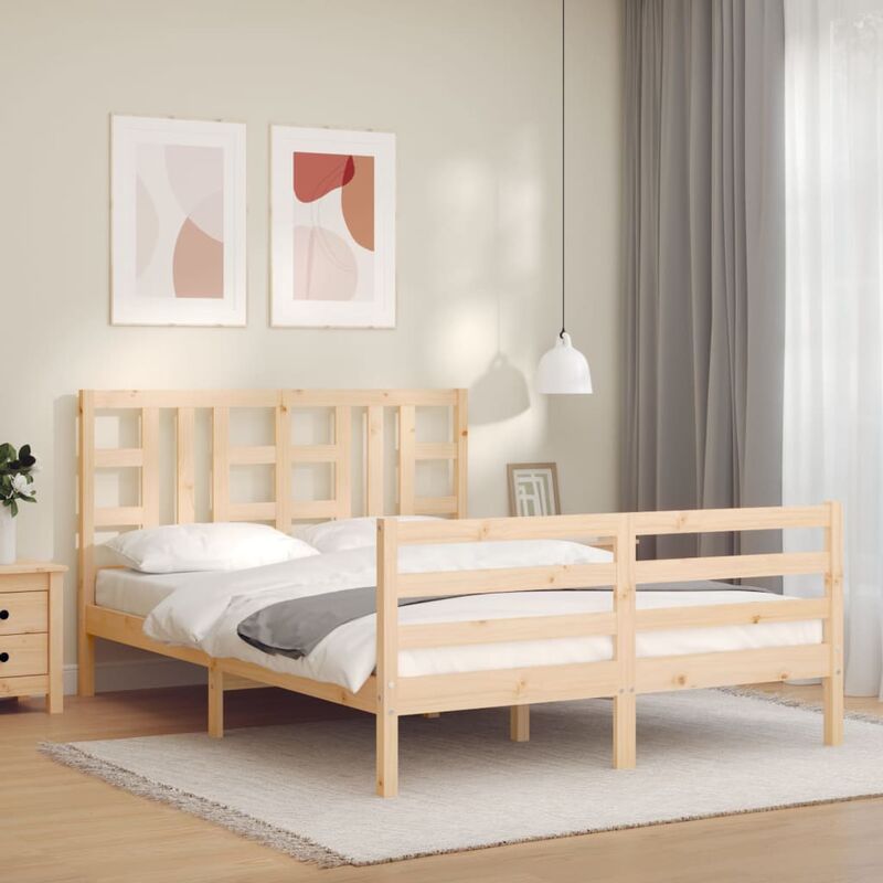 Jinlefu - Letto adulto, Giroletto con Testiera, Letto matrimonial 140x200 cm in Legno Massello vidaXL