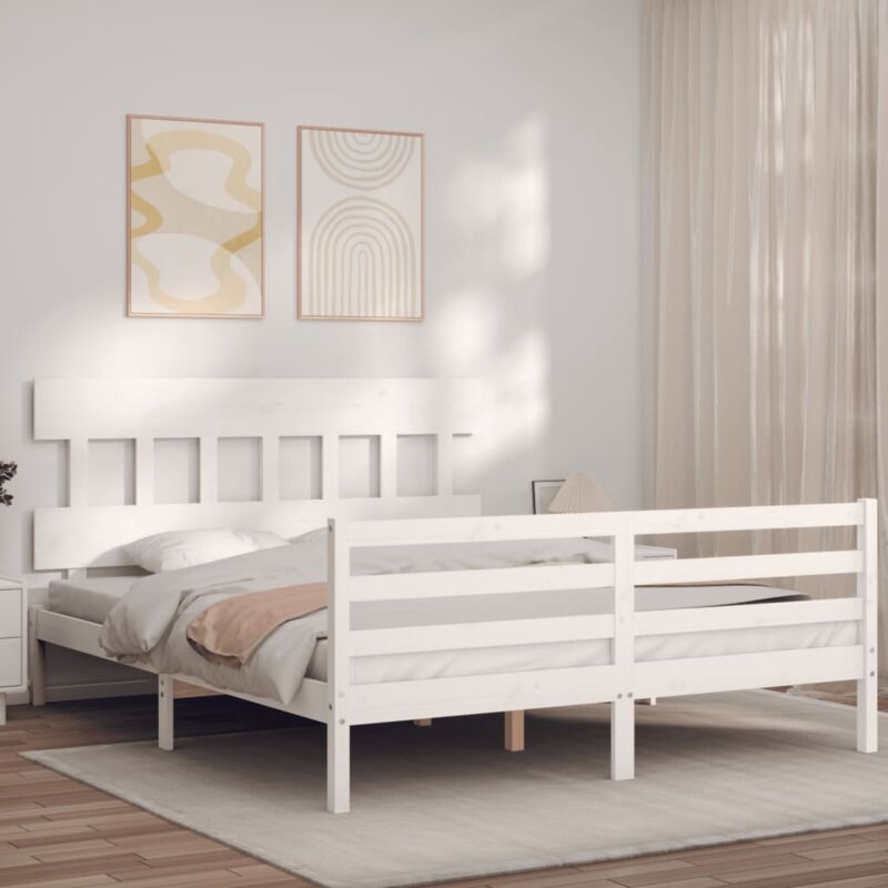 Letto adulto, Giroletto con Testiera, Letto matrimonial Bianco 160x200 cm Legno Massello vidaXL