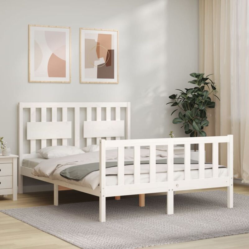 Jinlefu - Letto adulto, Giroletto con Testiera, Letto matrimonial Bianco 140x190 cm in Legno Massello vidaXL