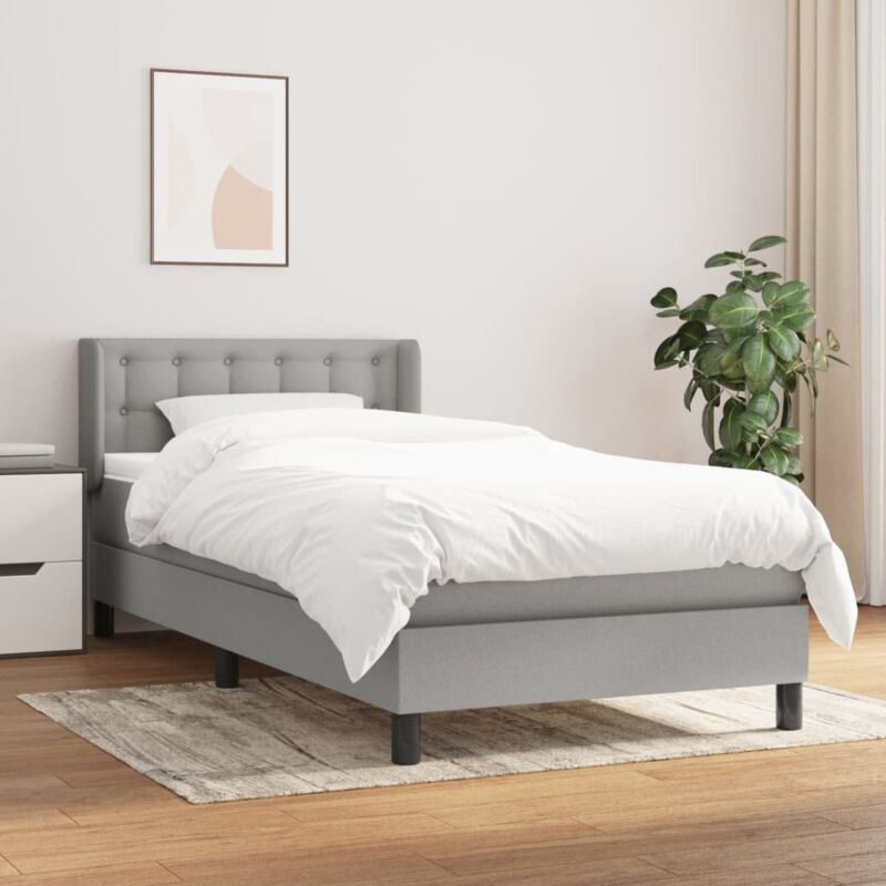 Letto adulto, Giroletto a Molle con Materasso, Letto singolo Grigio Chiaro 90x200 cm Tessuto vidaXL