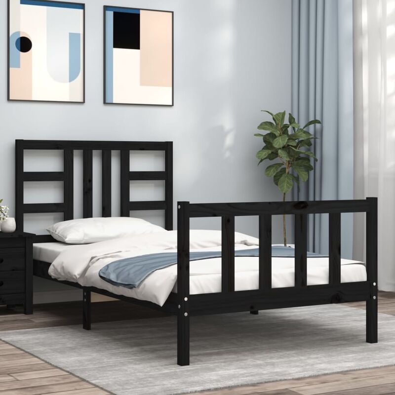 Jinlefu - Letto adulto, Giroletto con Testiera, Letto singolo Nero 90x200 cm in Legno Massello vidaXL