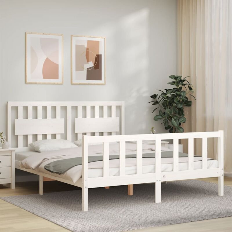 Jinlefu - Letto adulto, Giroletto con Testiera, Letto matrimonial Bianco 160x200 cm Legno Massello vidaXL