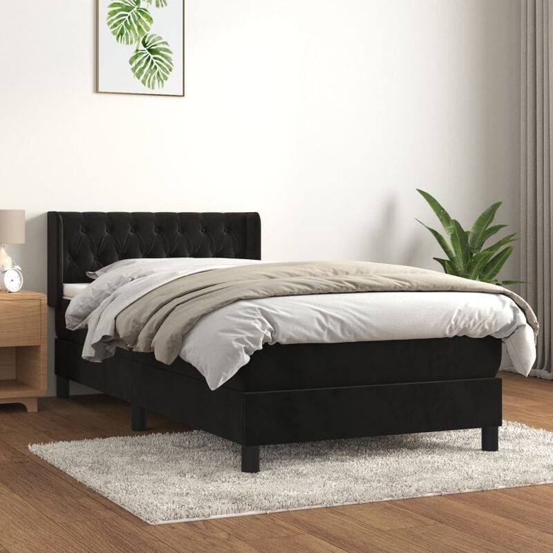 Jinlefu - Letto adulto, Giroletto a Molle con Materasso, Letto singolo Nero 90x190 cm in Velluto vidaXL