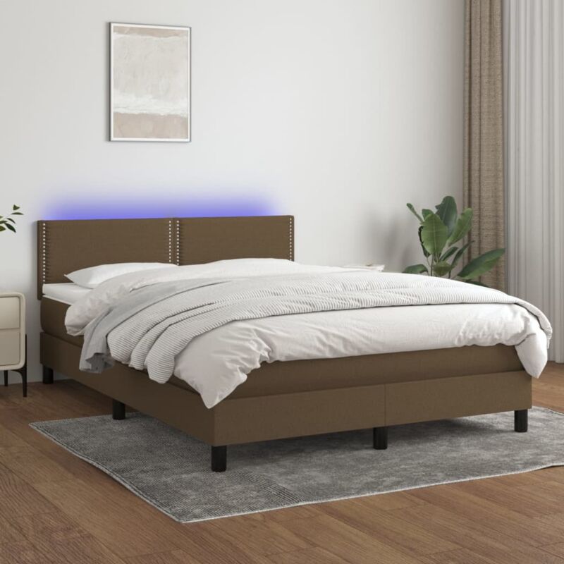 Letto a Molle Materasso e led, Letto matrimonial Marrone Scuro 140x200 cm Tessuto vidaXL