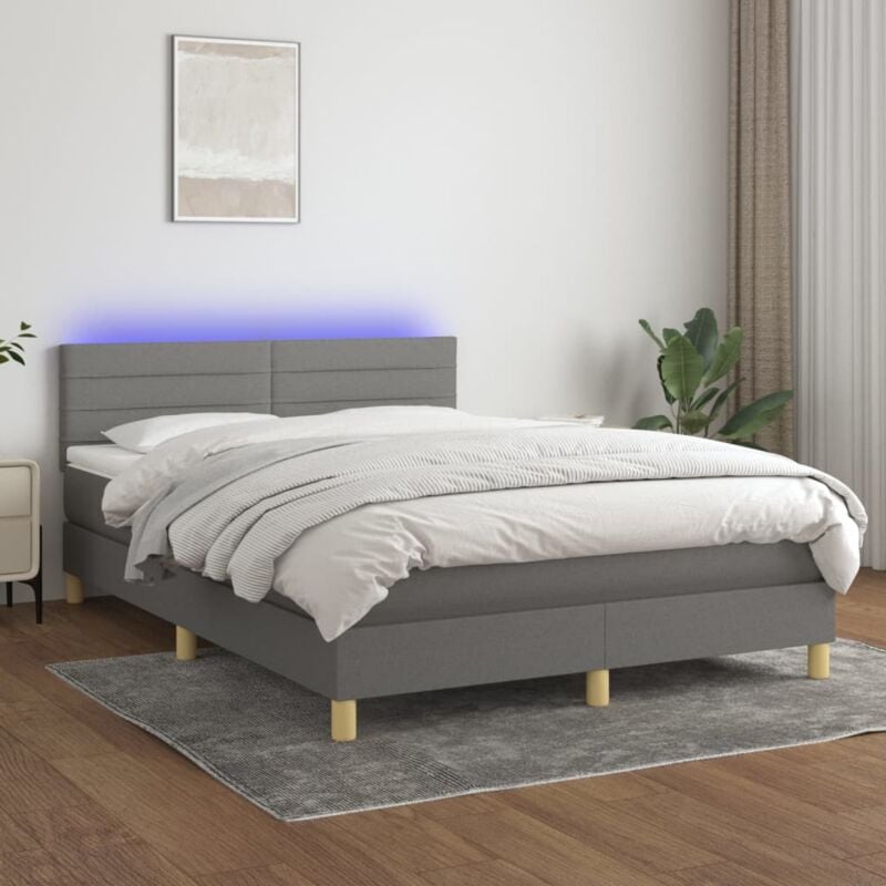 Letto a Molle Materasso e led, Letto matrimonial Grigio Scuro 140x190cm in Tessuto vidaXL