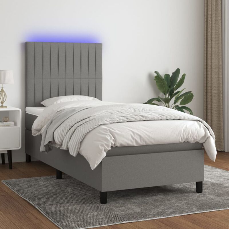 Letto a Molle Materasso e led, Letto singolo Grigio Scuro 90x190 cm in Tessuto vidaXL