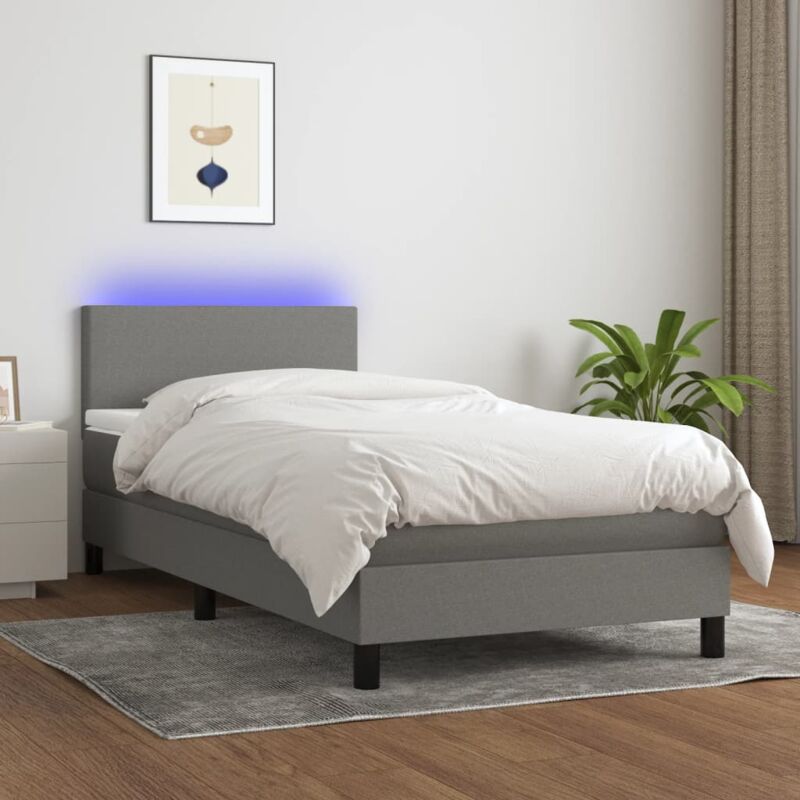 Letto a Molle Materasso e led, Letto singolo Grigio Scuro 90x190 cm in Tessuto vidaXL