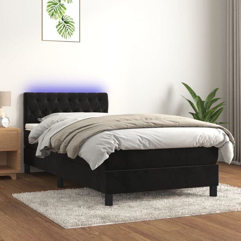 Letto a Molle con Materasso e led, Letto singolo Nero 90x190 cm in Velluto vidaXL