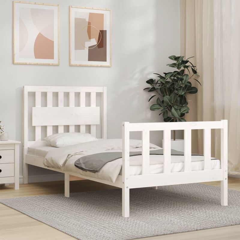 Jinlefu - Letto adulto, Giroletto con Testiera, Letto singolo Bianco 90x200 cm in Legno Massello vidaXL