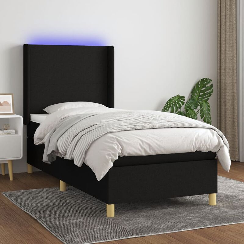 Jinlefu - Letto a Molle con Materasso e led, Letto singolo Nero 90x190 cm in Tessuto vidaXL