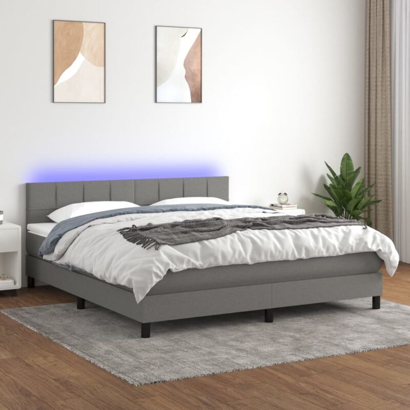 Letto a Molle Materasso e led, Letto matrimonial Grigio Scuro 160x200cm in Tessuto vidaXL