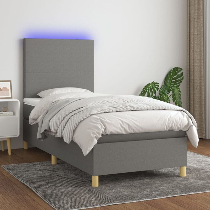 Letto a Molle Materasso e led, Letto singolo Grigio Scuro 80x200 cm in Tessuto vidaXL