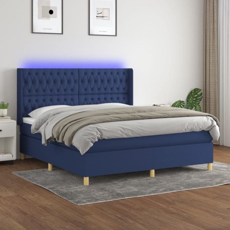 Jinlefu - Letto a Molle con Materasso e led, Letto per adulti Blu 180x200 cm in Tessuto vidaXL 1371