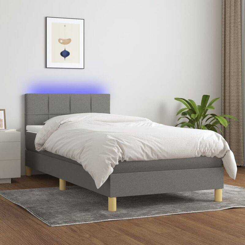 Letto per adulti, Letto a Molle Materasso e led Grigio Scuro 100x200cm in Tessuto vidaXL 21561