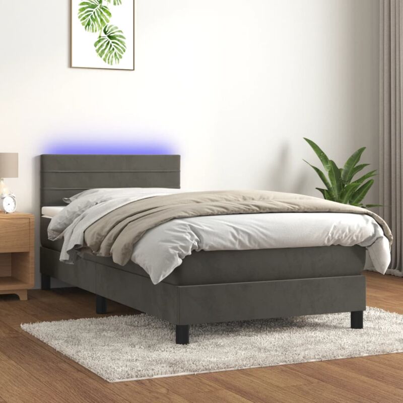 Letto a Molle con Materasso e led, Letto singolo Grigio Scuro 80x200cm Velluto vidaXL