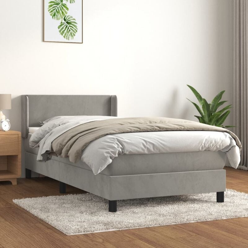 Letto singolo, Giroletto a Molle con Materasso Grigio Chiaro 90x190 cm Velluto vidaXL