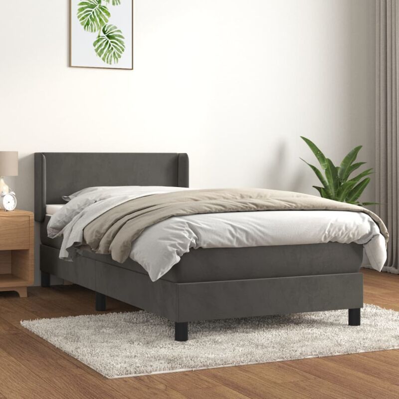 Jinlefu - Letto singolo, Giroletto a Molle con Materasso Grigio Scuro 90x190 cm Velluto vidaXL