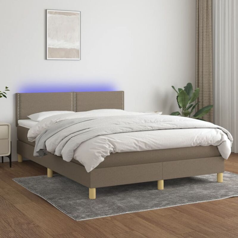 Letto a Molle con Materasso e led Tortora 140x200 cm in Tessuto vidaXL72187