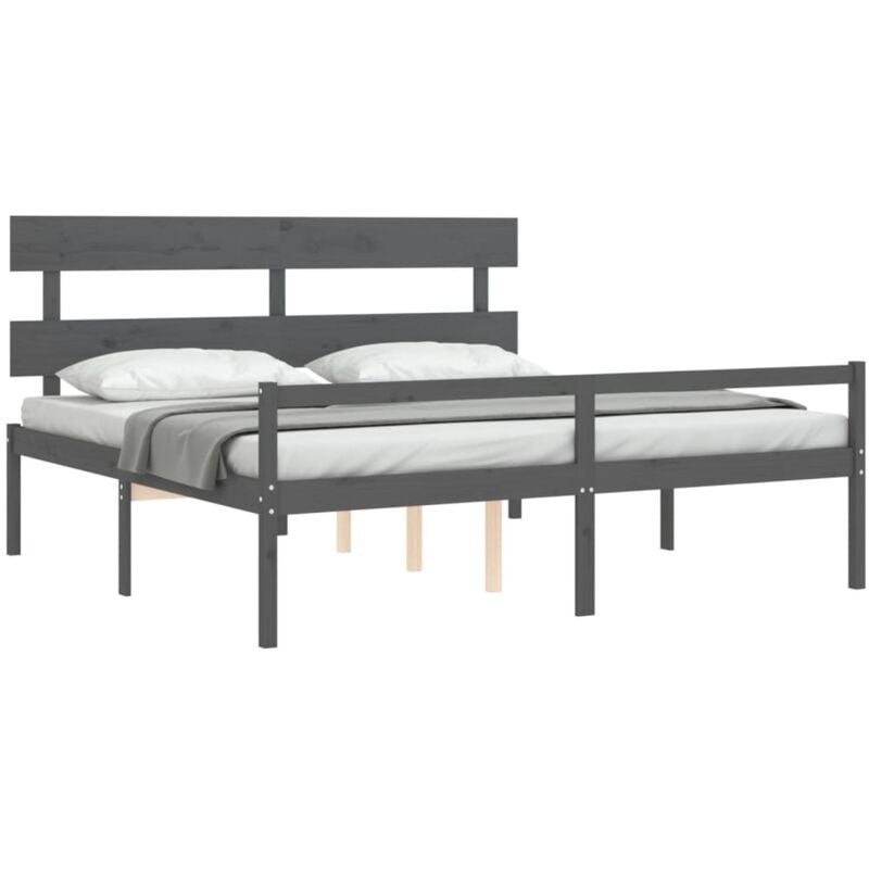 Jinlefu - Letto per Anziani con Testiera Grigio 200x200 cm Legno Massello vidaXL - Grigio