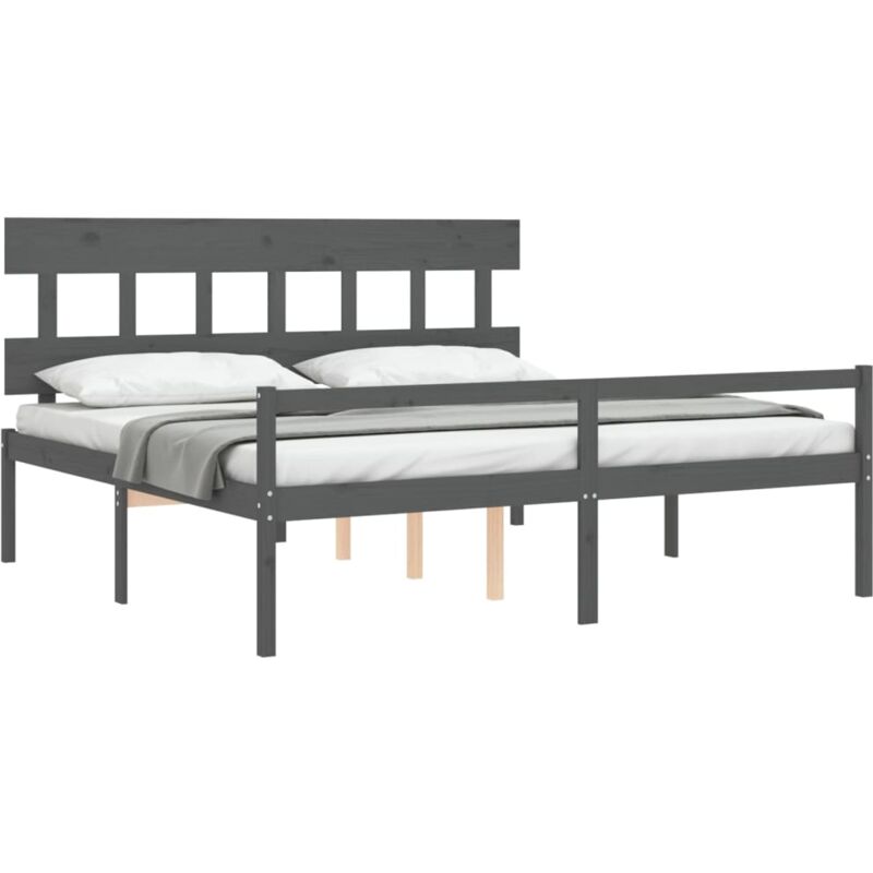 Jinlefu - Letto per Anziani con Testiera Grigio 200x200 cm Legno Massello vidaXL - Grigio