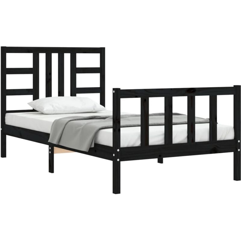 Letto adulto, Giroletto con Testiera, Letto singolo Nero 90x200 cm in Legno Massello vidaXL