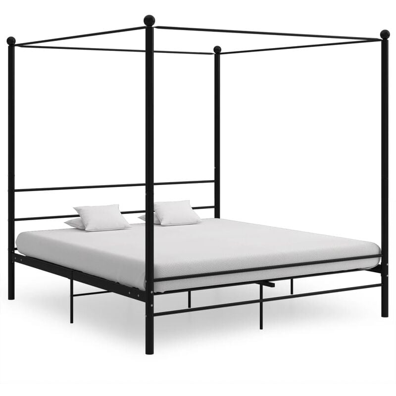 Maison du'Monde - Letto a Baldacchino Nero in Metallo 200x200 cm - Zwart