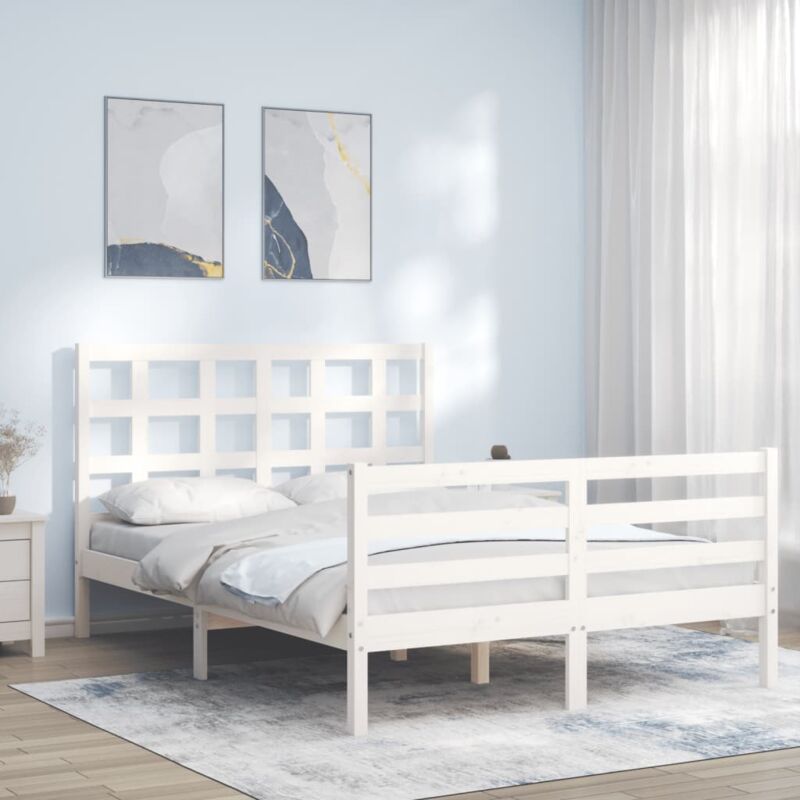 Letto adulto, Giroletto con Testiera, Letto matrimonial Bianco 140x200 cm in Legno Massello vidaXL