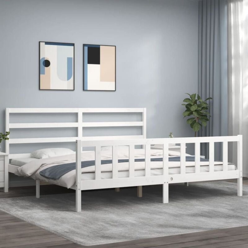 Letto adulto, Giroletto con Testiera, Letto matrimonial Bianco 180x200 cm in Legno Massello vidaXL