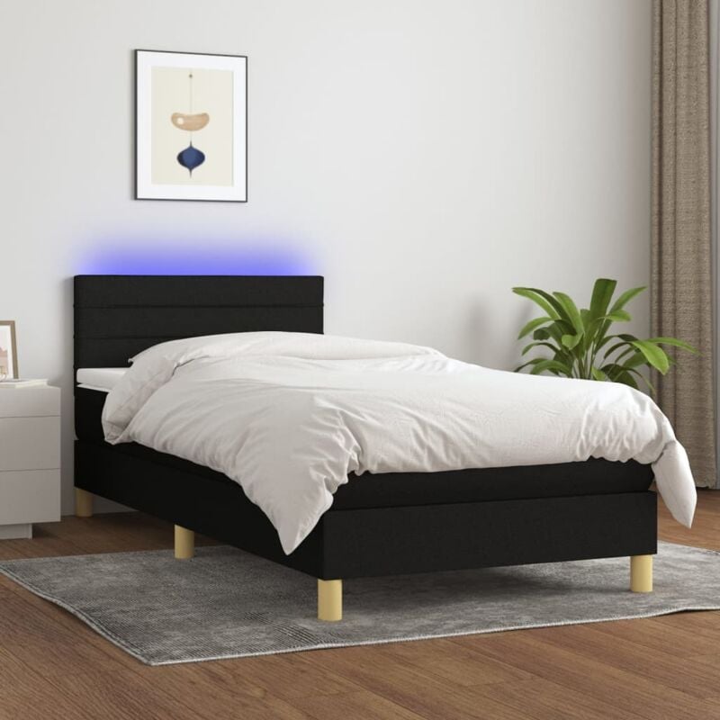 Jinlefu - vidaXL Letto a Molle con Materasso e led Nero 80x200 cm in Tessuto