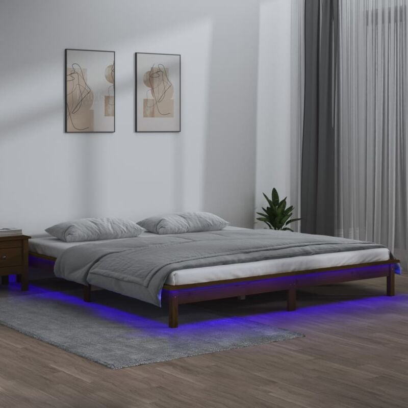 vidaXL Giroletto con LED senza Materasso Ambra 120x200 Legno Massello