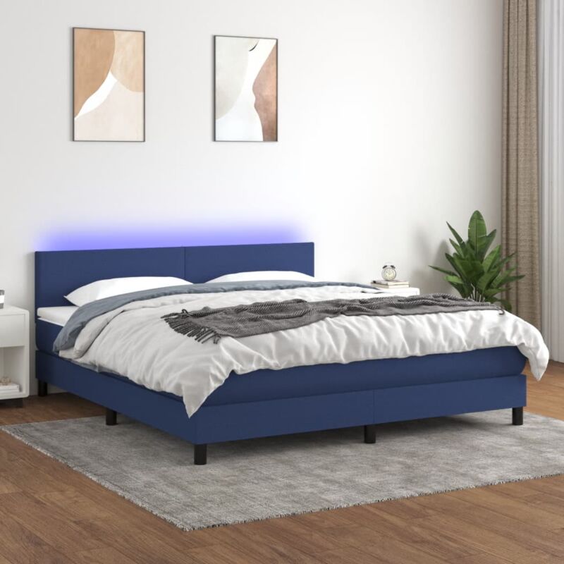 Jinlefu - vidaXL Letto a Molle con Materasso e led Blu 180x200 cm in Tessuto