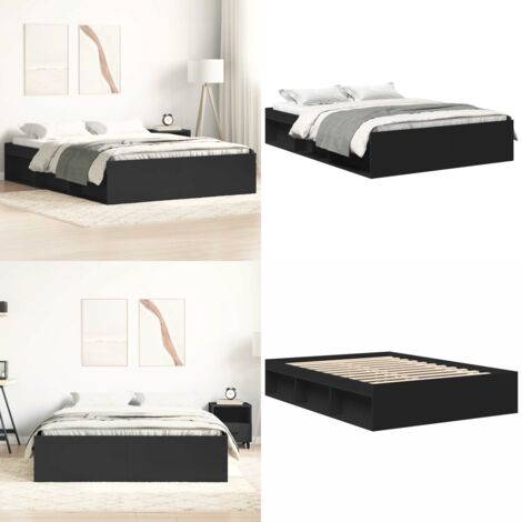 Giroletto in Nero 120x200 cm - Letto con scomparti - Letto in legno