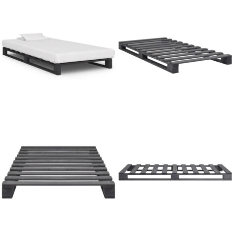 Giroletto in Pallet Grigio Legno Massello di Pino 100x200 cm - Telaio letto - Letto in pino