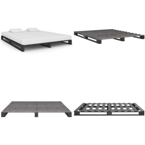 Giroletto in Pallet Grigio Legno Massello di Pino 180x200 cm - Telaio in legno massello - Letto in pino