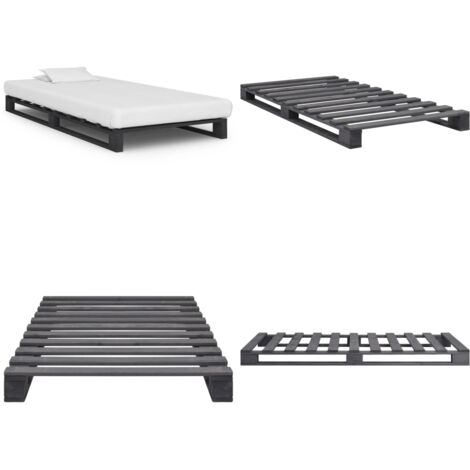 Giroletto in Pallet Grigio Legno Massello di Pino 90x200 cm - Telaio letto - Letto in pino