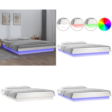 Giroletto LED Bianco 140x190 cm in Legno Massello - Letto in legno - Luci LED