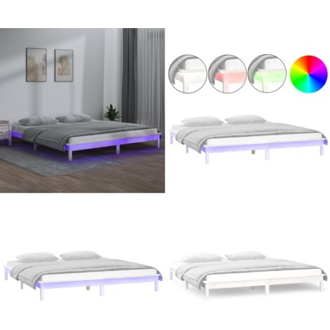 Giroletto LED Bianco 180x200cm Super King in Legno Massello - Luci LED - Letto con luci