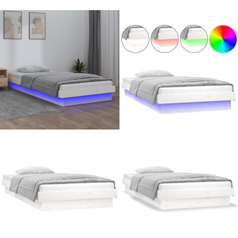 Giroletto LED Bianco 75x190 cm Small Single Legno Massello - Letto in legno - Luci LED