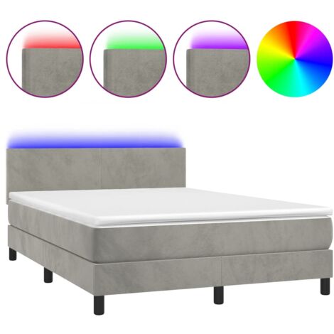 Giroletto LED con coprimaterasso testiera boxspring 140x200 cm tessuto velluto grigio chiaro TDL0207843