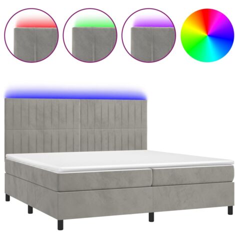 Giroletto LED con coprimaterasso testiera boxspring 200x200 cm tessuto velluto grigio chiaro TDL0207771