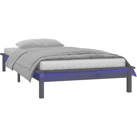 Giroletto LED Grigio 75x190 cm Small Single Legno Massello vidaXL