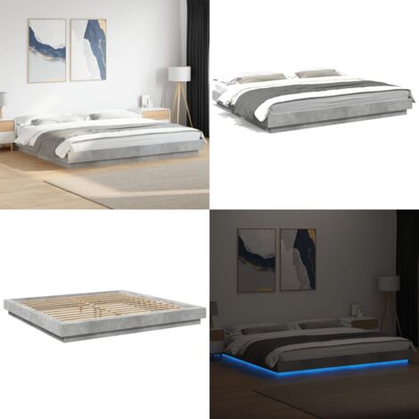 Giroletto Luci LED Grigio Cemento 180x200 cm Legno Multistrato - Letto con luci RGB - Letto in legno multistrato