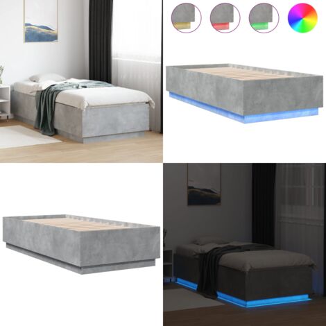 Giroletto Luci LED Grigio Cemento 90x200cm in Legno Multistrato - Letto con luci RGB - Letto in legno multistrato